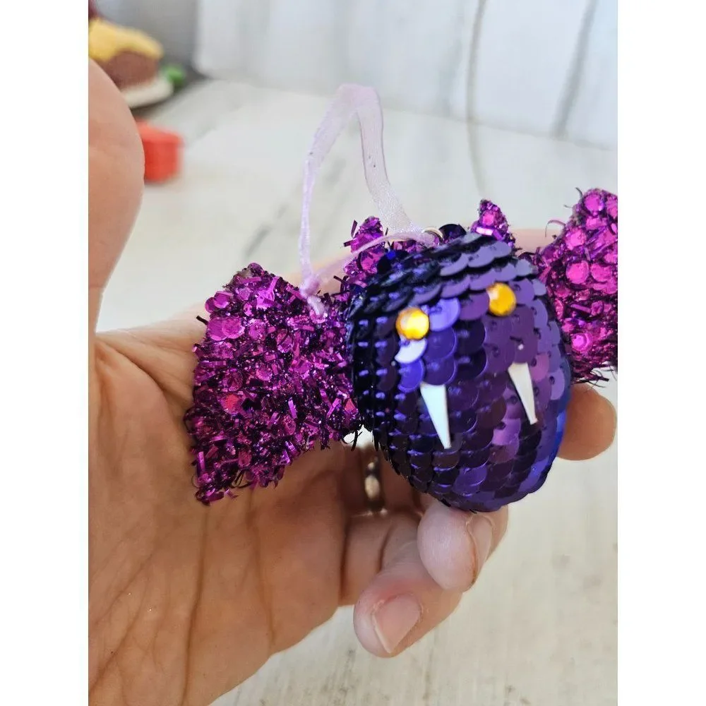Pier 1 sequined bat ornament purple glitter‎ Xmas vintage tree unique